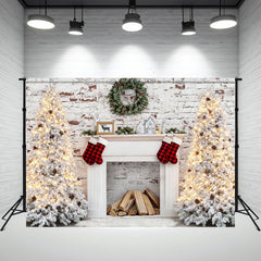 Layoris White Brick Fireplace Christmas Photo Backdrop