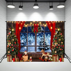 Layoris Window Snowman Pine Forest Christmas Backdrop