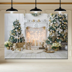 Layoris White Fireplace Candle Christmas Backdrop