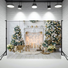 Layoris White Fireplace Candle Christmas Backdrop