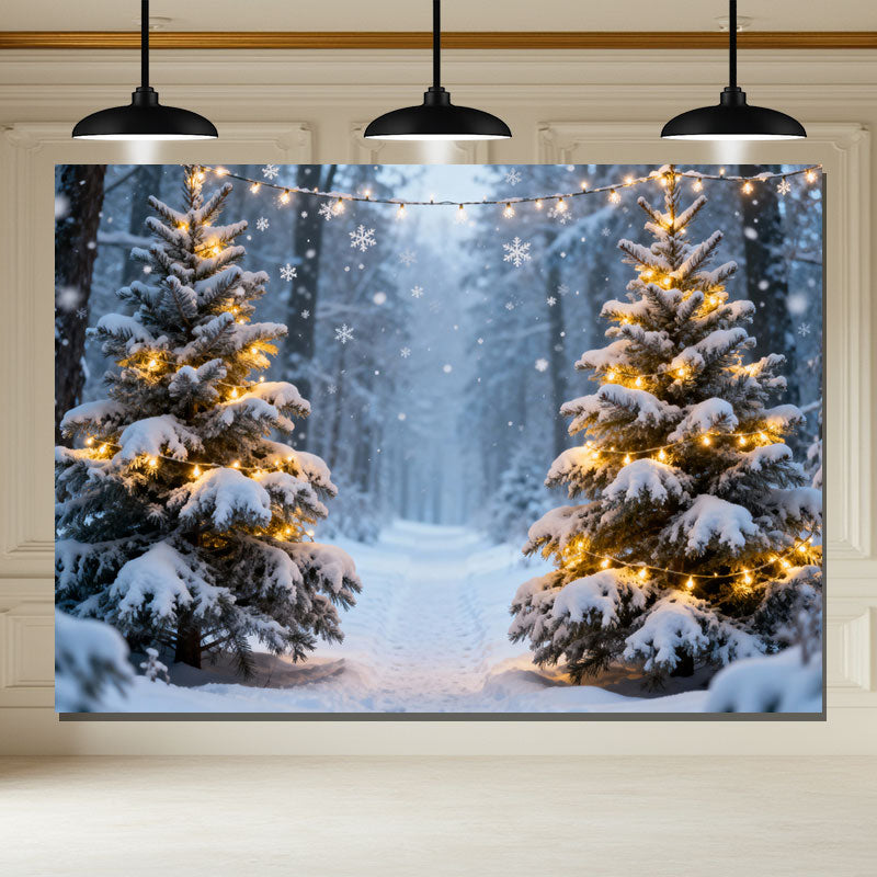 Layoris Winter Snowflake Pine Forest Photography Backdrop