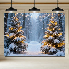 Layoris Winter Snowflake Pine Forest Photography Backdrop