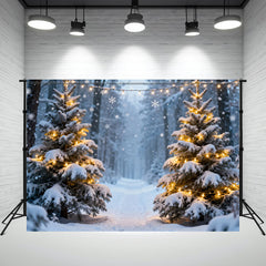 Layoris Winter Snowflake Pine Forest Photography Backdrop