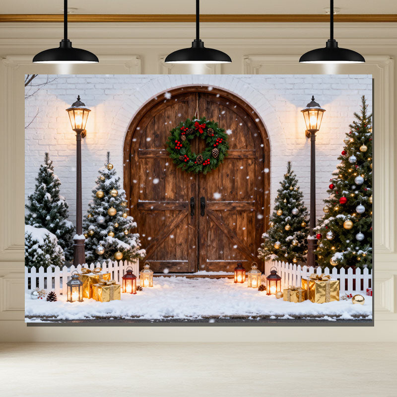 Layoris Wooden Archway Brick Wall Christmas Backdrop