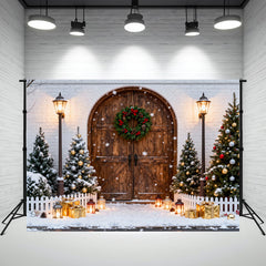 Layoris Wooden Archway Brick Wall Christmas Backdrop