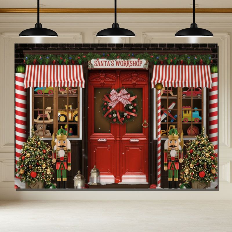 Layoris Santas Workshop Red Christmas Photo Backdrop