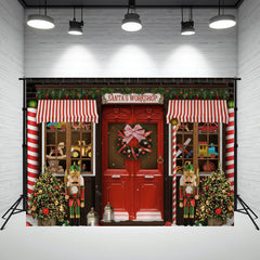 Layoris Santas Workshop Red Christmas Photo Backdrop