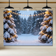 Layoris Pine Forest Snow Scene Winter Photography Backdrop