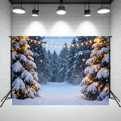 Layoris Pine Forest Snow Scene Winter Photography Backdrop