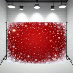 Layoris Red Background And Snowflakes Christmas Party Backdrop