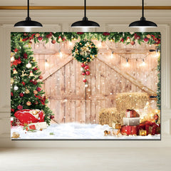 Layoris (7 Days Delivery) Barn Door Christmas Tree Holiday Photo Backdrop