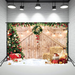 Layoris (7 Days Delivery) Barn Door Christmas Tree Holiday Photo Backdrop