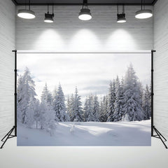 Snow Covered Pine Forest Winter Photo Backdrop - Layoris
