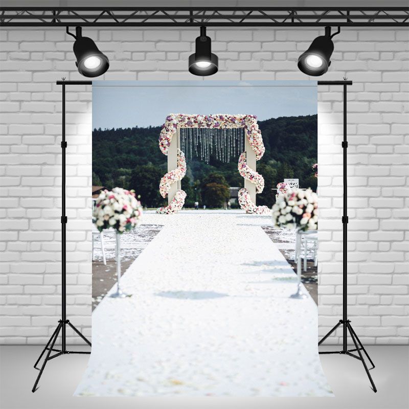 White Carpet Floral Arch Wedding Photo Backdrop - Layoris