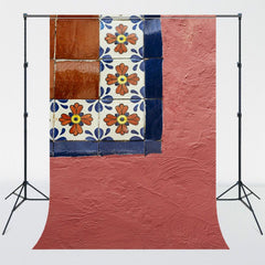 Mexican Pattern Red Wall Photography Backdrop - Layoris
