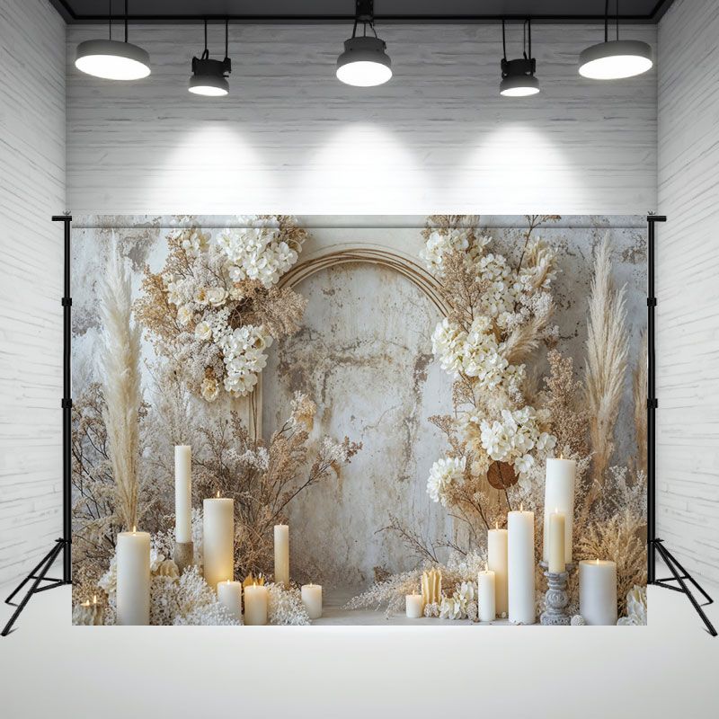 Candles And Dried Flowers White Wall Photo Backdrop - Layoris
