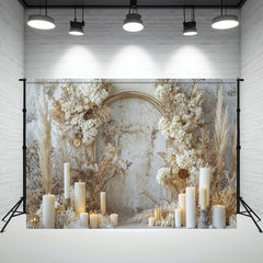 Candles And Dried Flowers White Wall Photo Backdrop - Layoris