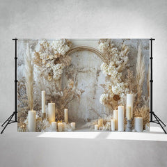 Candles And Dried Flowers White Wall Photo Backdrop - Layoris