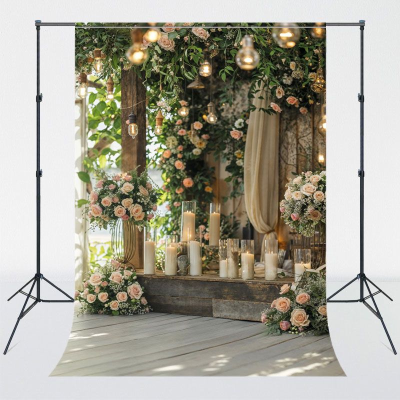Pink Rose Candle Wedding Photography Backdrop - Layoris