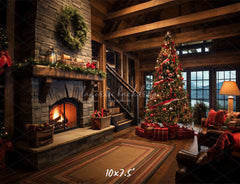 Indoor Christmas Tree Fireplace Photo Backdrop - Layoris