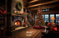 Indoor Christmas Tree Fireplace Photo Backdrop - Layoris