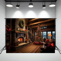 Indoor Christmas Tree Fireplace Photo Backdrop - Layoris