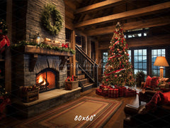 Indoor Christmas Tree Fireplace Photo Backdrop - Layoris