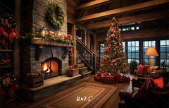 Indoor Christmas Tree Fireplace Photo Backdrop - Layoris