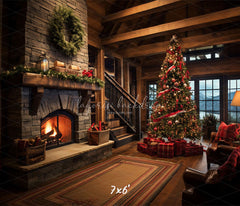 Indoor Christmas Tree Fireplace Photo Backdrop - Layoris