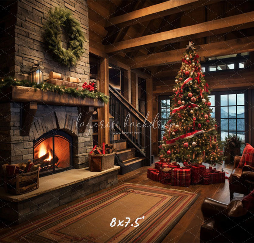 Indoor Christmas Tree Fireplace Photo Backdrop - Layoris