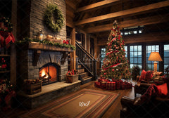 Indoor Christmas Tree Fireplace Photo Backdrop - Layoris