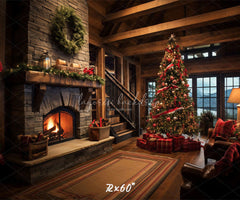 Indoor Christmas Tree Fireplace Photo Backdrop - Layoris