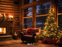Fireplace Indoors At Night Christmas Backdrop - Layoris