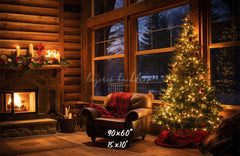 Fireplace Indoors At Night Christmas Backdrop - Layoris