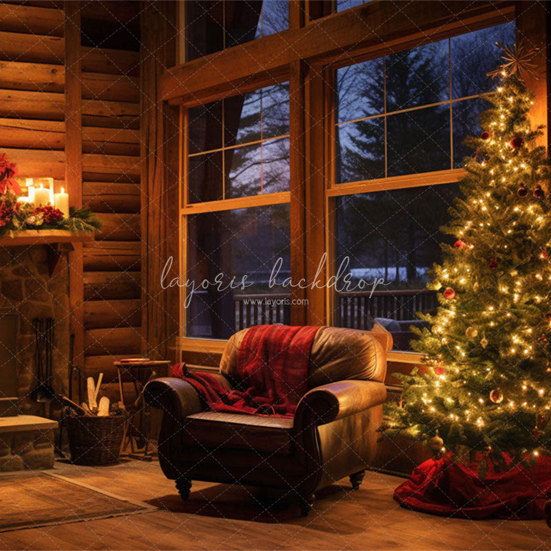 Fireplace Indoors At Night Christmas Backdrop - Layoris