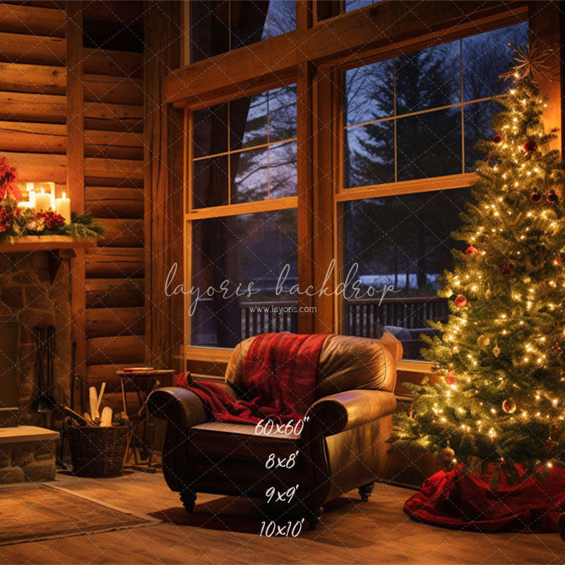 Fireplace Indoors At Night Christmas Backdrop - Layoris