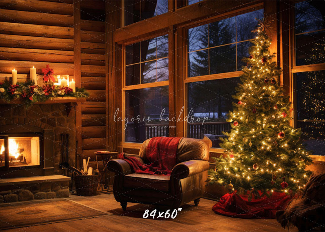 Fireplace Indoors At Night Christmas Backdrop - Layoris