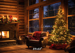 Fireplace Indoors At Night Christmas Backdrop - Layoris