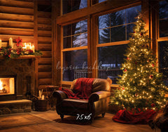 Fireplace Indoors At Night Christmas Backdrop - Layoris