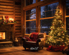 Fireplace Indoors At Night Christmas Backdrop - Layoris