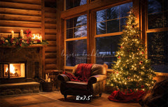 Fireplace Indoors At Night Christmas Backdrop - Layoris