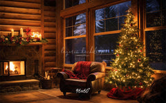 Fireplace Indoors At Night Christmas Backdrop - Layoris
