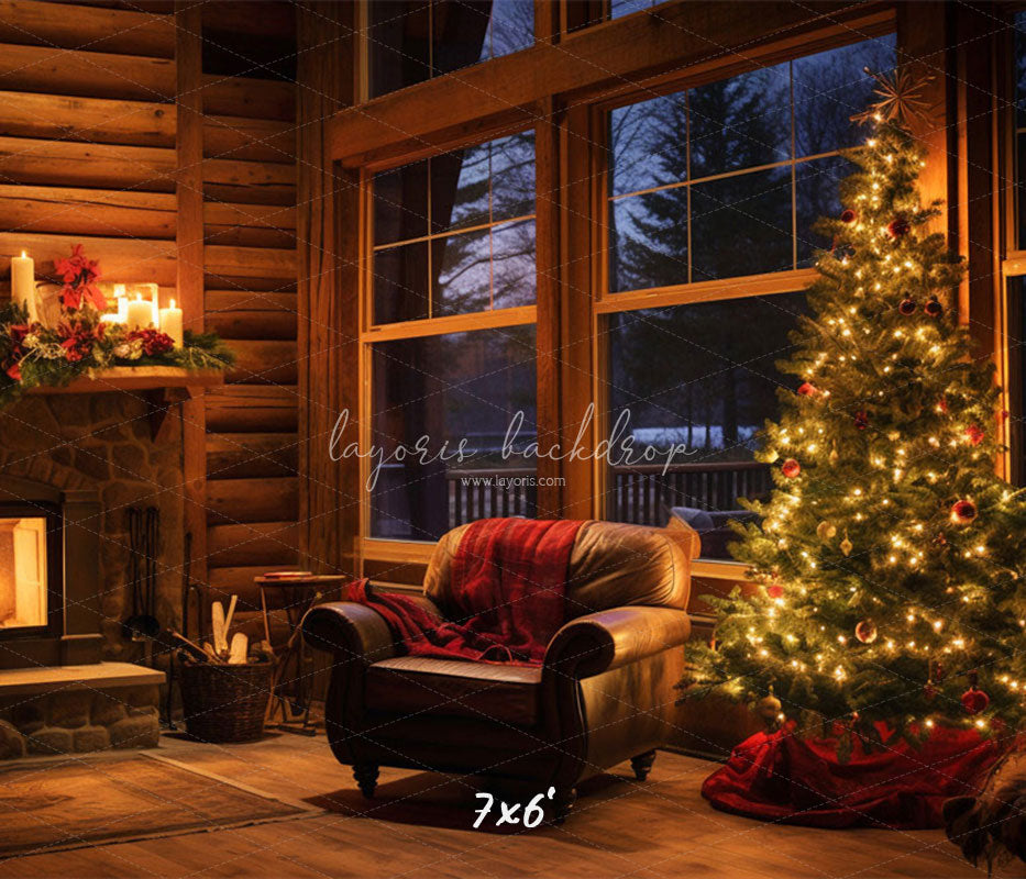 Fireplace Indoors At Night Christmas Backdrop - Layoris