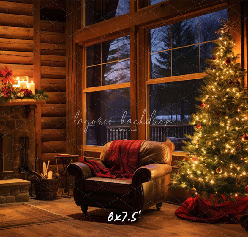Fireplace Indoors At Night Christmas Backdrop - Layoris