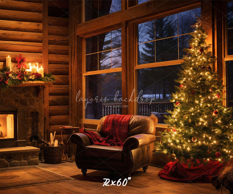 Fireplace Indoors At Night Christmas Backdrop - Layoris