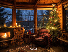 Chairs By The Fireplace Christmas Photo Backdrop - Layoris