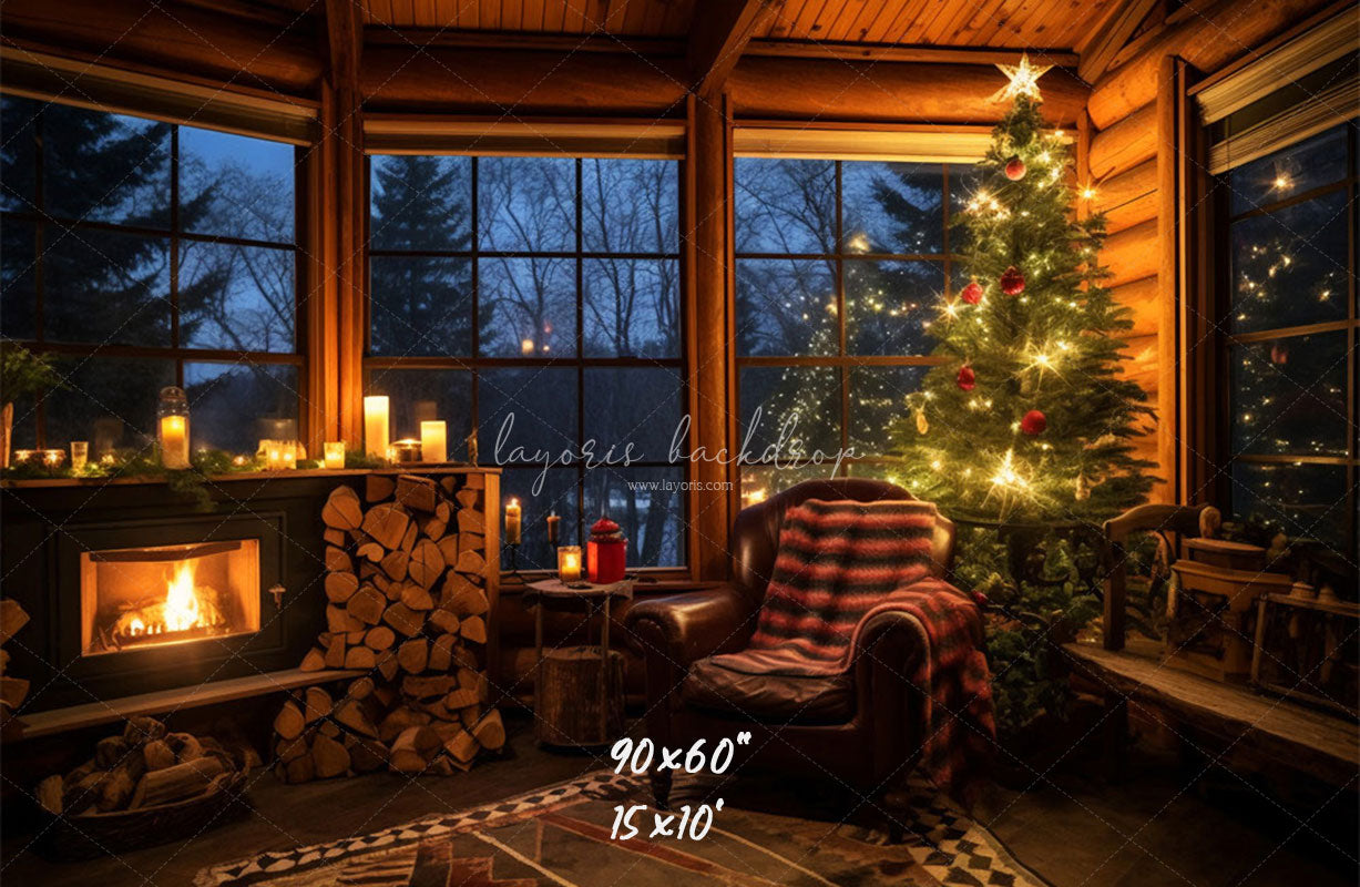 Chairs By The Fireplace Christmas Photo Backdrop - Layoris