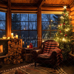 Chairs By The Fireplace Christmas Photo Backdrop - Layoris
