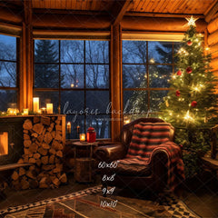 Chairs By The Fireplace Christmas Photo Backdrop - Layoris