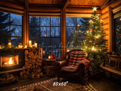 Chairs By The Fireplace Christmas Photo Backdrop - Layoris